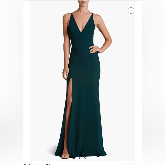 Dress the Population Iris Slit Crepe Gown in New Pine, medium - Picture 1 of 11
